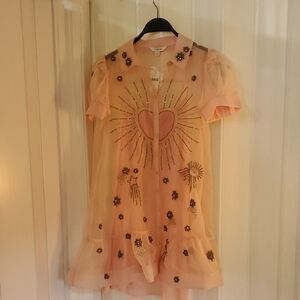Maeve Pink Dress with Heart and Starburst Design